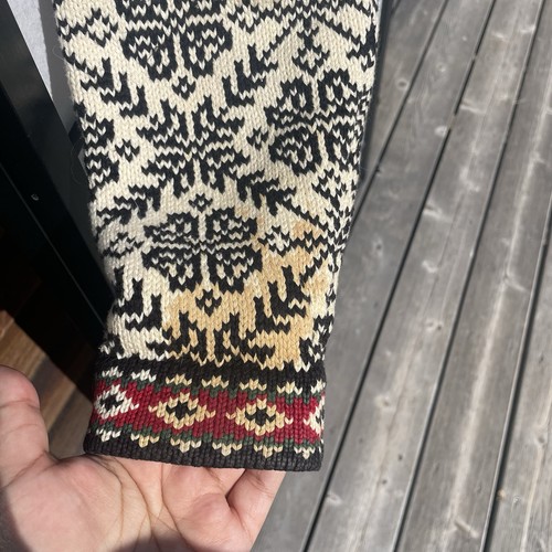 L.L. BEAN Vintage 90s Fair Isle Nordic Snowflake Cotton Chunky Knit Cardigan - Picture 9 of 9
