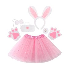 Bunny Ears And Tail 6 Pieces Soft Plush Pink Headband Easter Costume cool