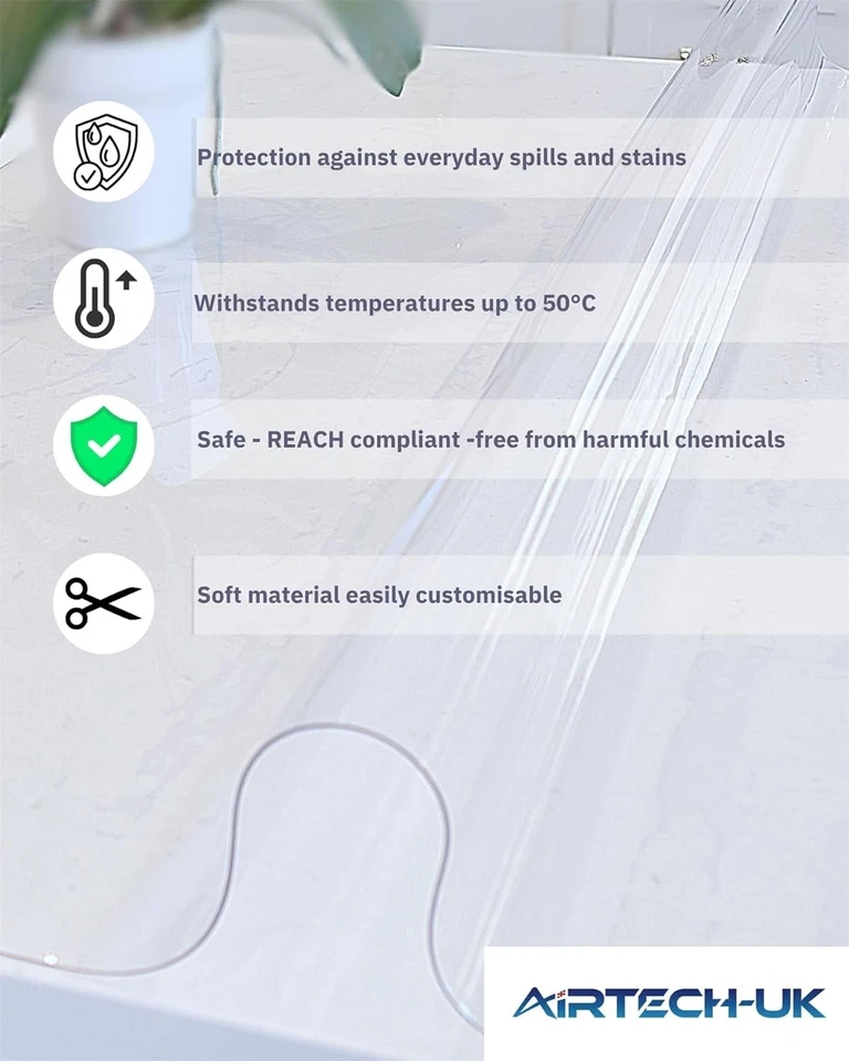 AirTech-UK Tablecloth Table Protector PVC 2mm Thick Clear Transparent Vinyl - Image 3 of 4