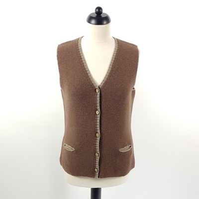 Peter Hahn Knit Vest Womens Sz 38 M Brown Gray Wool Merino Traditional Gilet Waistcoat