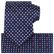 Blue Stars Silk Tie Set Patriotic Ties US Flag Necktie  Pocket Square