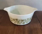 Vtg Pyrex Spring Blossom Crazy Daisy Green 1 1/2 Qt #474-B Round Casserole Dish