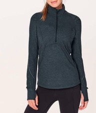 Lululemon Extra Mile 1/2 Zip Heathered Nocturnal Teal / Black Sz 12