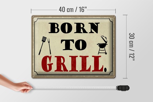 Blechschild Spruch 40x30 cm Born to Grill Grillen Metall Deko Schild tin sign - Bild 5 von 5