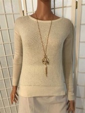 Women's Ann Taylor LOFT XSP Cashew White Merino Wool Blend Soft Comfort Pullover
