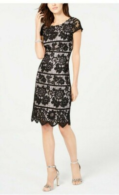 Jessica Howard Pink With Black Crochet Size Dress NEW #896