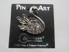 Spoontiques Pin Art Rhinestone SWAN Brooch