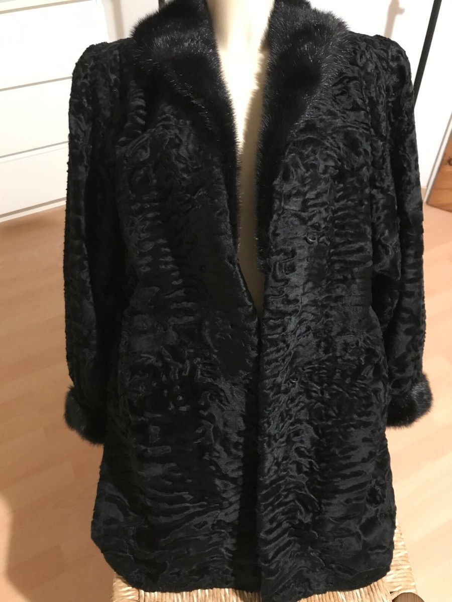 Manteau Vintage Astrakan Vison Noir - Taille 42/44 - Marque K. Lewis - Occasion Très Bon état