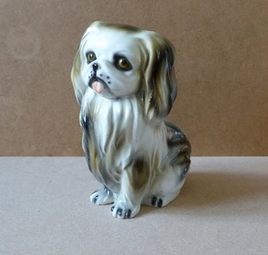 Statue De Chien Pekinois Blanc Marron Et Noir En Platre Ebay