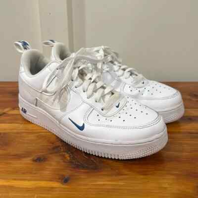 Nike Air Force 1 Low '07 Reflective Swoosh White Blue Sneakers Size 8