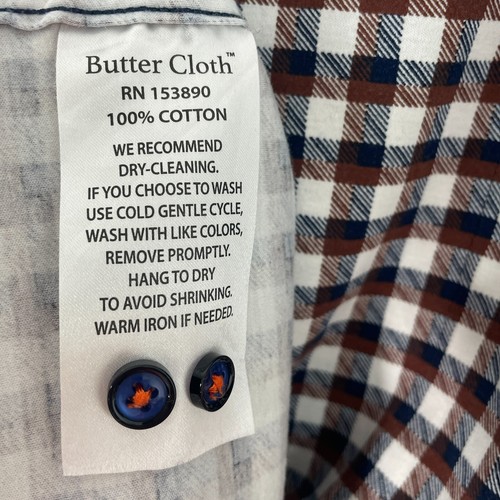 Camisa Buttercloth Abotonada Para Hombre Grande Puño Abatible Manga Larga Cuadros Marrón Azul - Imagen 7 de 8