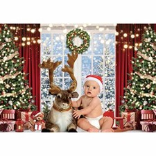 82" x 59" Christmas Window Backdrop for Photography Winter Merry 82 x 59 in