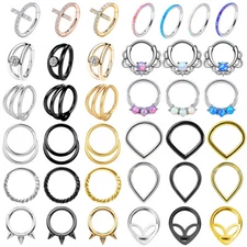 Lots Surgical Steel Nose Rings Hoop 16G 18G Septum Clicker Cartilage Earrings US