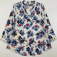 Charter Club size XL Colorful Floral V Neck Stretch Relaxed Blouse Office Career