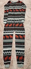   Lazy One Unisex One-Piece Moose Bum Flapjack PJs Long John's Youth 12 Gray Red