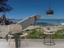 3D Seaside Blue Sky Surfboard Self-adhesive Removeable Wallpaper Wall Mural