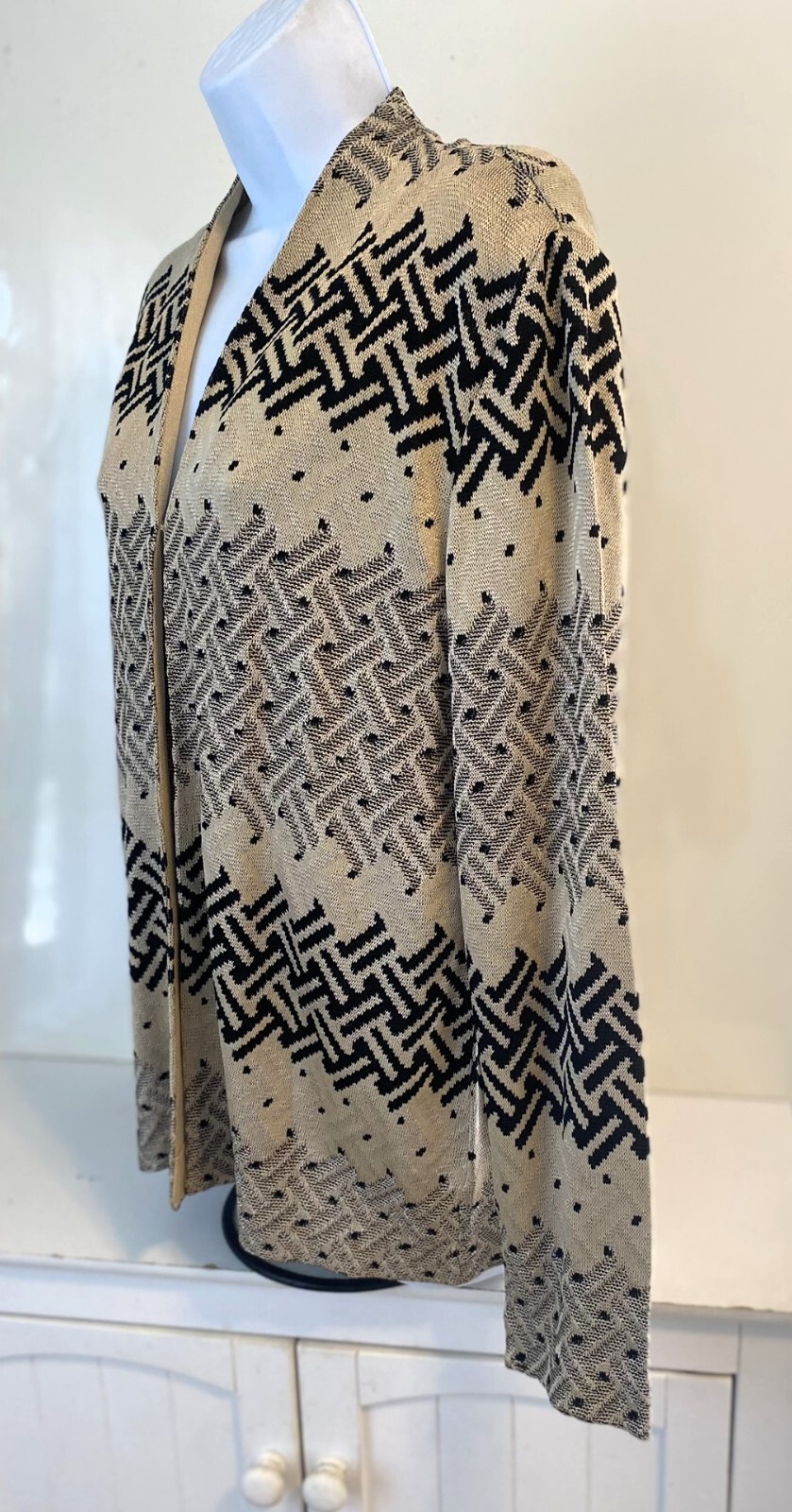 Ming Wang Beige Herringbone Pattern Open Front Kn… - image 2