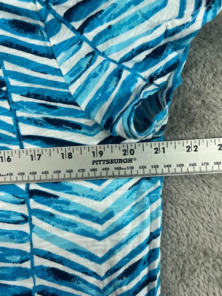 Camisa geométrica azul manga corta algodón New Directions mediana para mujer Foto 3 de 4