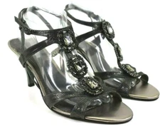Nine West Imprint Womens Silver Leather Rhinestones Heels Size 10 M