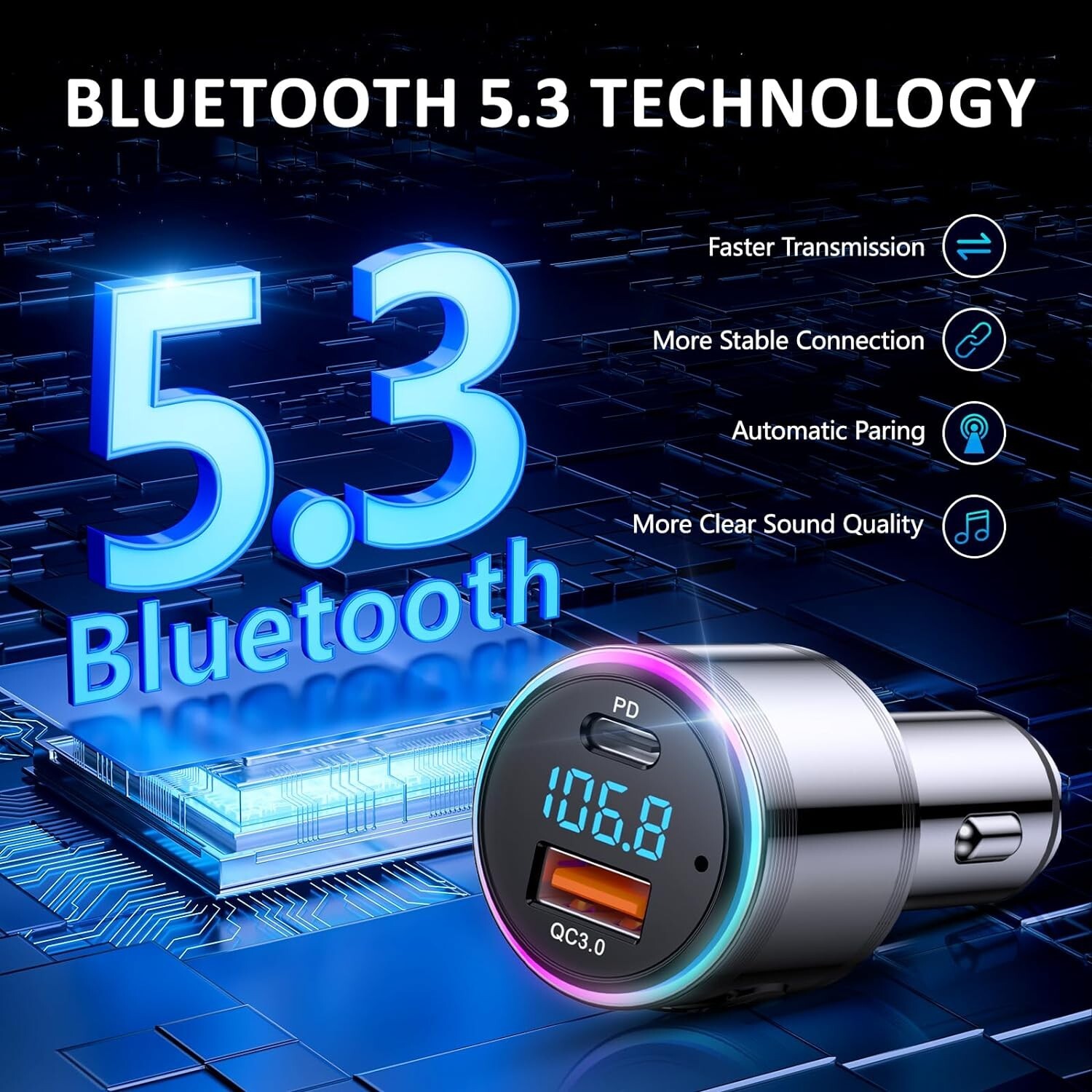 IMDEN Bluetooth FM transmitter for car, 3.0 Wireless Bluetooth FM