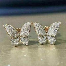 2Ct Lab-Created Diamond Butterfly Women's Stud Earring's 14K Yellow Gold Finish