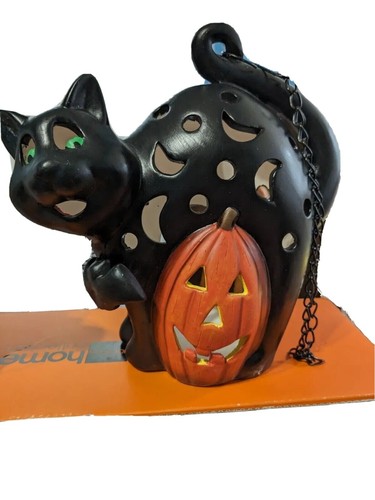 Halloween set of 2 Luminaries Ceramic Black Cat and Ghost 2002 New In Box - Picture 4 of 11