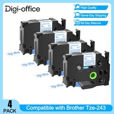 4PK Compatible with Brother P-Touch TZ243 TZe243 Blue on White Tape 18mm Label