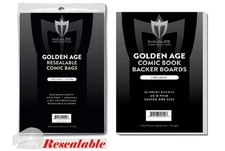(100) RESEALABLE GOLDEN AGE Size Ultra Clear Comic Book Bags and Boards - by