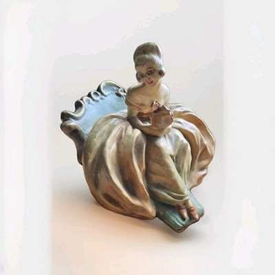 Guido Cacciapuoti Ceramiche e Gres d'Arte Woman with Mirror at Vanity Signed