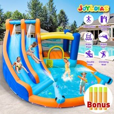 Kids Double Water Slide Inflatable Bouncer House Jump Climb,Splash Pool Play Fun