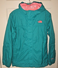 NORTH FACE HYVENT FULL ZIP RAIN JACKET GIRLS SZ XL 18 GREEN PINK MESH LINED HOOD