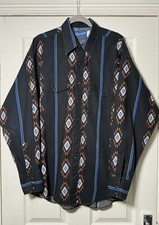 Vintage Wrangler Mens Aztec Stripes Western Cowboy Shirt Size XL