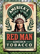 Retro TIN SIGN RED MAN CHEWING TOBACCO MAN CAVE OFFICE DEN WALL ADVERTISING