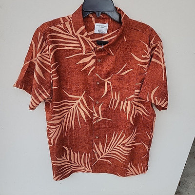 Distortion Mens Size Medium Short Sleeve Shirt Burnt Orange Floral 