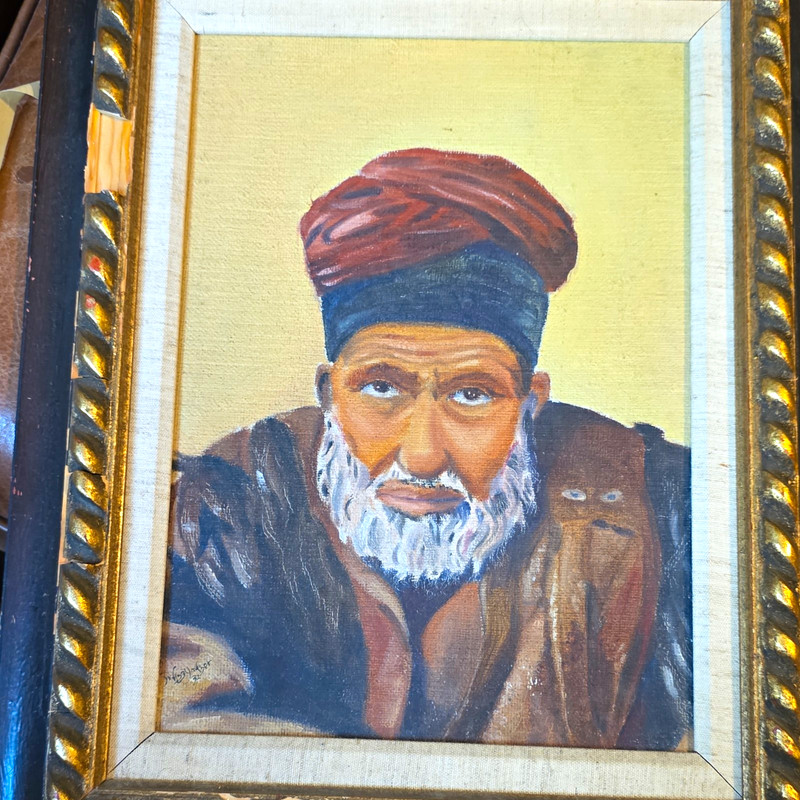 Framed Signed Canvas Portrait Painting of Bearded Man Wearing Turban '32