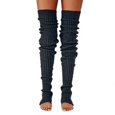Black Knit Thigh Highs Leg Warmer Women Winter Over Knee High Footless