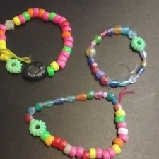 Multicolor Beaded Flower Charm Bracelets Set of 3 Adjustable for Girls