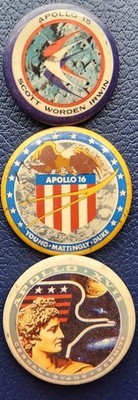 Vintage NASA Apollo 15, 16, 17 Mission Pinback Buttons