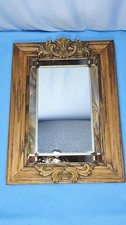 Vintage Carved Wood Leaded Stained Slag Glass Side Panel Mirror 25x15 Wall