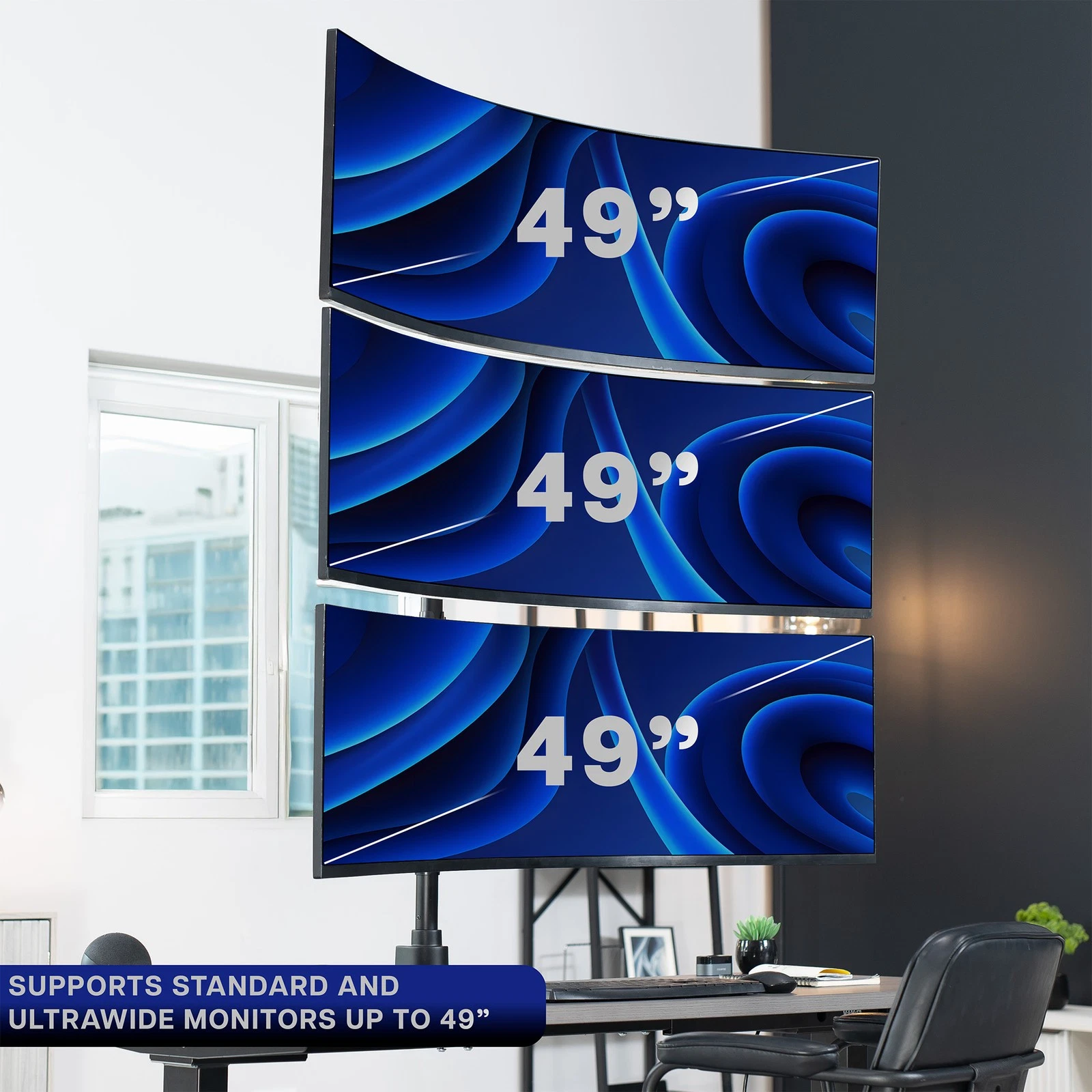 VIVO Triple Ultrawide Stacked Monitor Desk Mount - Thumbnail 3
