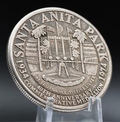 1974 Seabiscuit Horse Racing 40th Santa Anita Park 1oz 999 Silver