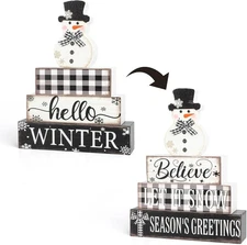 4 Pcs Christmas Decorations Indoor Wooden Snowman Table Sign Large, Black 