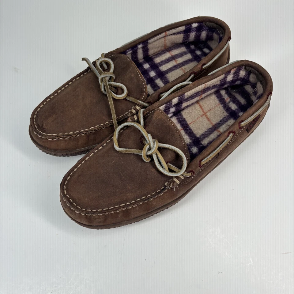 Zapatillas mocasín L.L.Bean cosidas a mano forradas de franela para mujer 8M marrón gamuza Foto 2 de 4