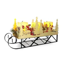 Christmas Sleigh Table Centerpieces Decorations, Xmas Cut-Out Tree Sleigh Gold