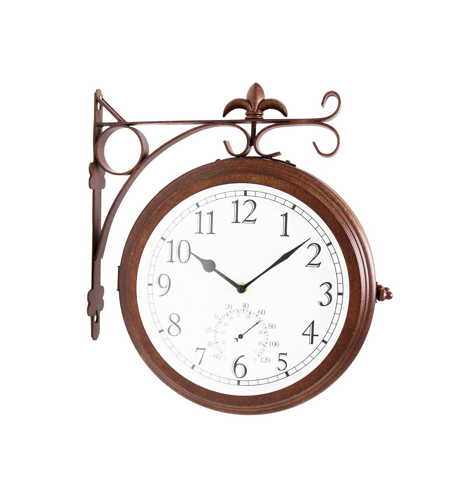 Double Sided Metal Wall Clock with Antique Red Copper for Garden,Home Decor