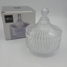 NEW Mikasa Glass Diamond Fire Covered Canister 4.5" Dish Bowl Trinket Dish  