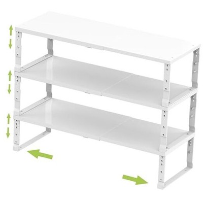 Expandable Stackable MEDIUM:7.9''D x 16.7~26.6''W x 6.1''/7.5''H 3 Packs/White
