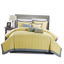111CQ111-AN 8 Piece Rhodes Pintuck Color Block Comforter Set Queen Yellow