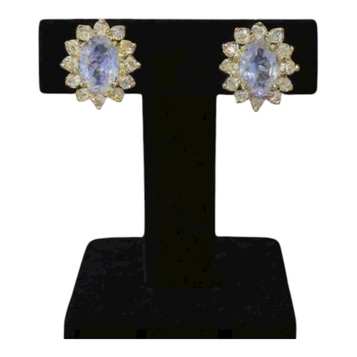 Stunning Tanzanite & Diamond Halo 18ct Gold Earrings - Picture 3 of 9