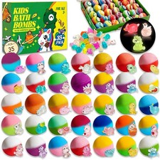 35 Pcs Kids Bath Bombs Gift Set with Glow-in-Dark Animal Toys Natural Bubble